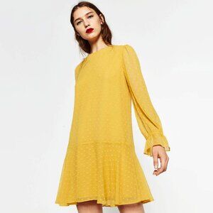 Zara Yellow Polka Dot Plumetis Dress